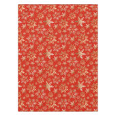 金エレガントの雪片ラバレッドクリスマス テーブルクロス (正面)