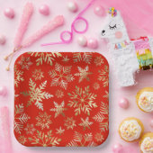 金エレガントの雪片ラバレッドクリスマス ペーパープレート (パーティー)