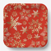 金エレガントの雪片ラバレッドクリスマス ペーパープレート (正面)