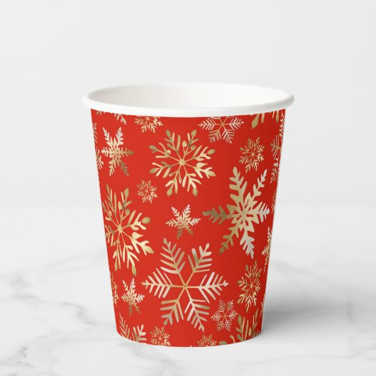 金エレガントの雪片ラバレッドクリスマス 紙コップ (裏面)