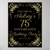 金エレガントデザイン誕生日パーティー歓迎サイン ポスター (正面)