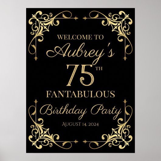 金エレガントデザイン誕生日パーティー歓迎サイン ポスター (正面)