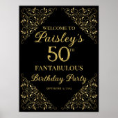 金エレガントデザイン誕生日パーティー歓迎サイン ポスター (正面)