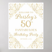 金エレガントデザイン誕生日パーティー歓迎サイン ポスター (正面)