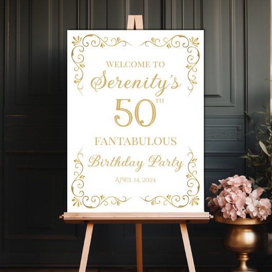 金エレガントデザイン誕生日パーティー歓迎サイン ポスター