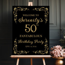 金エレガントデザイン誕生日パーティー歓迎サイン ポスター