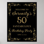 金エレガントデザイン誕生日パーティー歓迎サイン ポスター (正面)