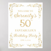 金エレガントデザイン誕生日パーティー歓迎サイン ポスター (正面)