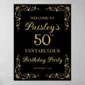 金エレガントデザイン誕生日パーティー歓迎サイン ポスター (正面)