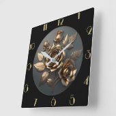 金エレガントバラ スクエア壁時計 (傾斜)