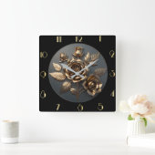 金エレガントバラ スクエア壁時計 (ホーム)