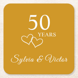 金エレガントパーソナライズされた金50周年記念パーティー スクエアペーパーコースター