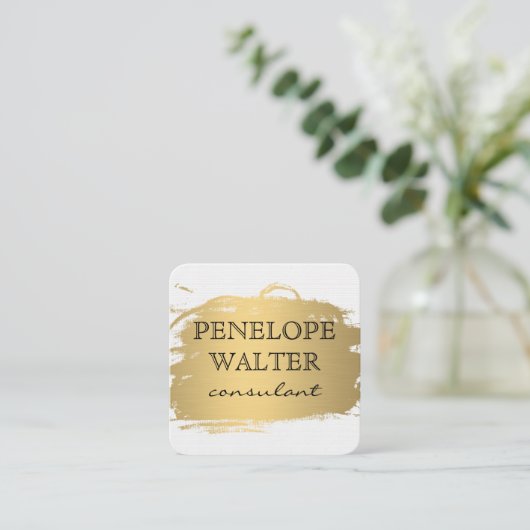 金エレガントフェイク属金ゴールドとパターン スクエア名刺 (スタンド正面)