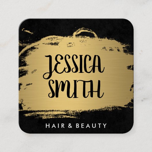 金エレガントフェイク属金ゴールドとブラック スクエア名刺 (正面)