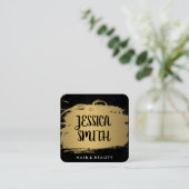 金エレガントフェイク属金ゴールドとブラック スクエア名刺 (スタンド正面)