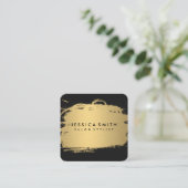 金エレガントフェイク属金ゴールドとブラック スクエア名刺 (スタンド正面)