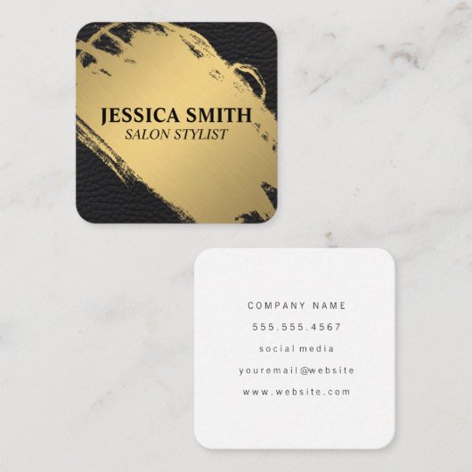 金エレガントフェイク属金ゴールド及び革 スクエア名刺 (正面/裏面)