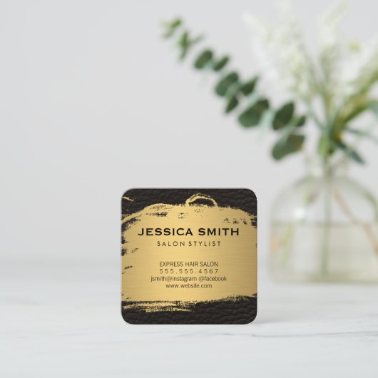 金エレガントフェイク属金ゴールド革プリント スクエア名刺 (スタンド正面)