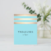 金エレガントフェイク箔ストライプのターコイズブルー ポストカード (スタンド正面)