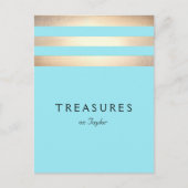 金エレガントフェイク箔ストライプのターコイズブルー ポストカード (正面)