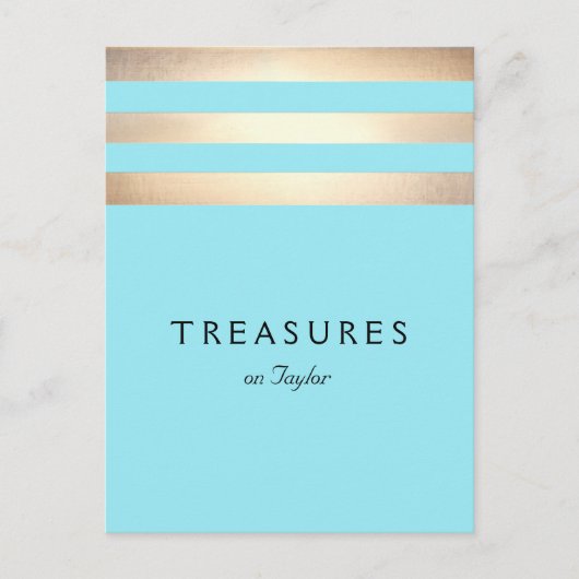金エレガントフェイク箔ストライプのターコイズブルー ポストカード (正面)