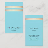 金エレガントフェイク箔ストライプのターコイズブルー 名刺 (正面/裏面)