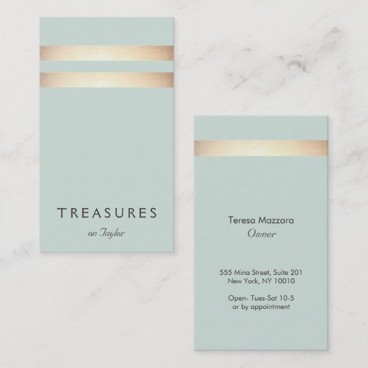 金エレガントフェイク箔ストライプのライトブルー 名刺 (正面/裏面)