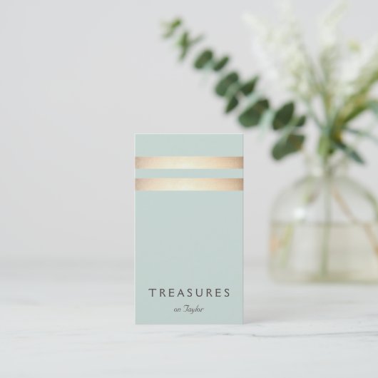 金エレガントフェイク箔ストライプのライトブルー 名刺 (スタンド正面)