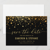 金エレガントフェイク箔紙吹雪モダンブラック セーブザデート (正面/裏面)