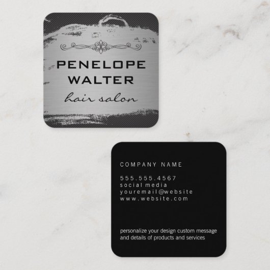 金エレガントフェイク銀と模様 スクエア名刺 (正面/裏面)