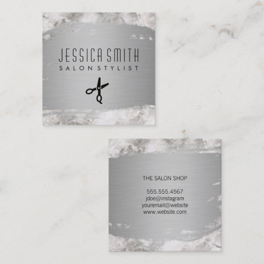 金エレガントフェイク銀ブラシ大理石 スクエア名刺 (正面/裏面)