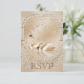 金エレガントフォーマルのスワン華美ズ結婚式RSVP 出欠カード (スタンド正面)