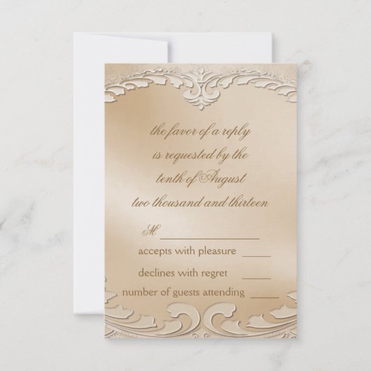金エレガントフォーマルのスワン華美ズ結婚式RSVP 出欠カード (裏面)
