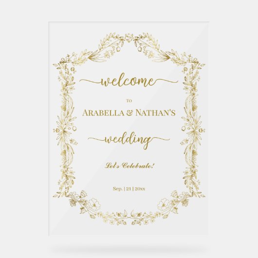 金エレガントフォーマル金フローラ霜よけ歓迎 アクリルサイン (正面)