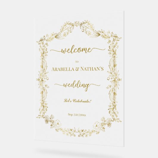 金エレガントフォーマル金フローラ霜よけ歓迎 アクリルサイン (傾斜)