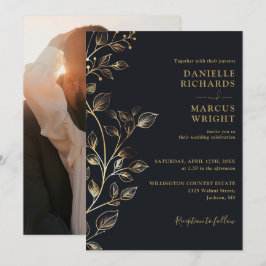 金エレガントフローラ写結婚真 招待状