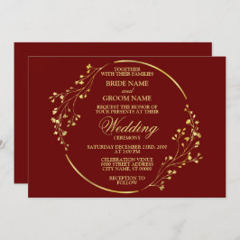 金エレガントフローラ幾何学的リース赤 招待状