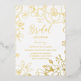 金エレガントブライダルシャワー花実在金ゴールド 箔招待状