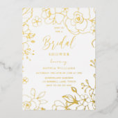 金エレガントブライダルシャワー花実在金ゴールド 箔招待状 (正面)