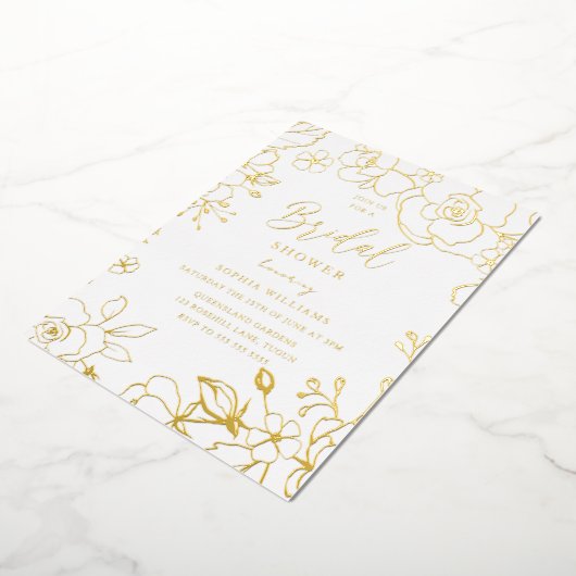金エレガントブライダルシャワー花実在金ゴールド 箔招待状 (回転した状態)