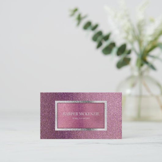 金エレガントミニマルモダン属ピンクパープルシルバー 名刺 (スタンド正面)