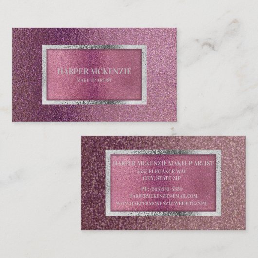 金エレガントミニマルモダン属ピンクパープルシルバー 名刺 (正面/裏面)