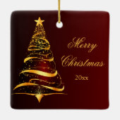 金エレガントミニマル樹メリークリスマス セラミックオーナメント (裏面)