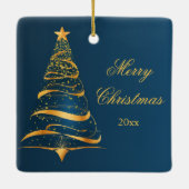 金エレガントミニマル樹メリークリスマス セラミックオーナメント (裏面)