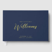 金エレガントミニマル箔ネイビーブルー結婚ズ ゲストブック (正面)