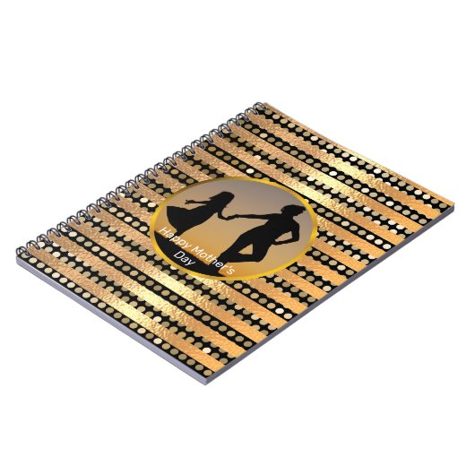 金エレガントモダン色の黒ストライプ母の日 ノートブック (左側)