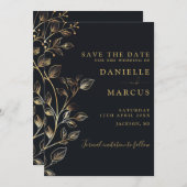 金エレガントモダン金フローラ結婚ズ セーブザデート (正面/裏面)