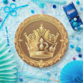 金エレガント冠 ペーパープレート (パーティー)