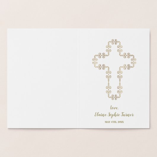 金エレガント実在箔の女の子ファースト聖餐式 箔カード (内部)