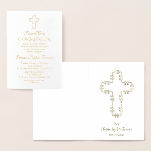 金エレガント実在箔の女の子ファースト聖餐式 箔カード (ディスプレー)